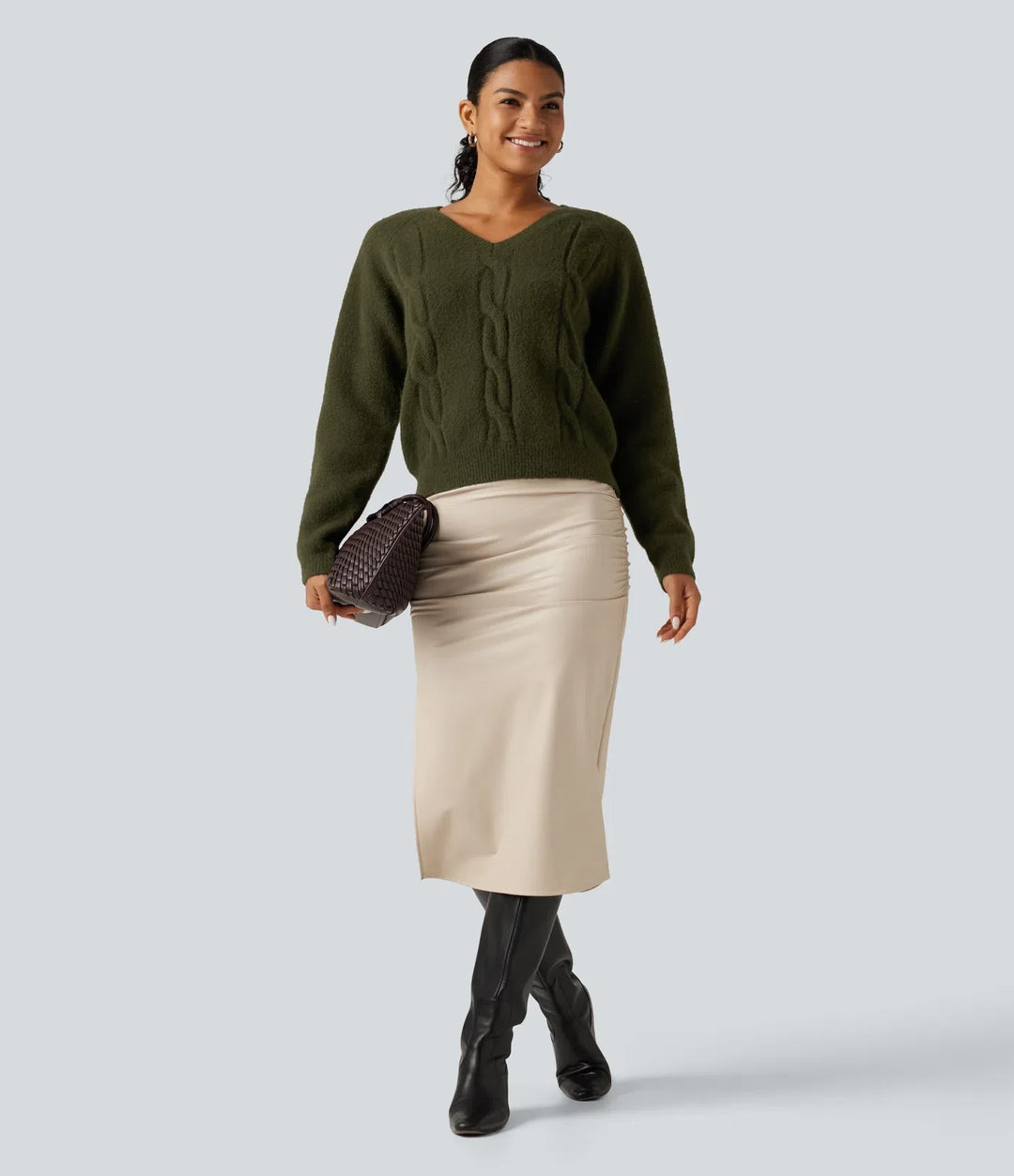 V Neck Raglan Long Sleeve Work Sweater