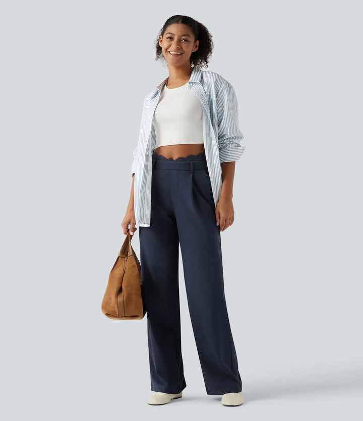 Halara Flex High Waisted Contrast Lace Straight Leg Work Pants with Pockets
