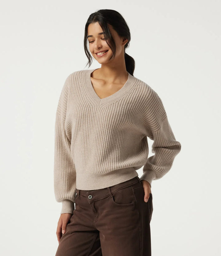 V Neck Dropped Shoulder Long Sleeve Casual Sweater