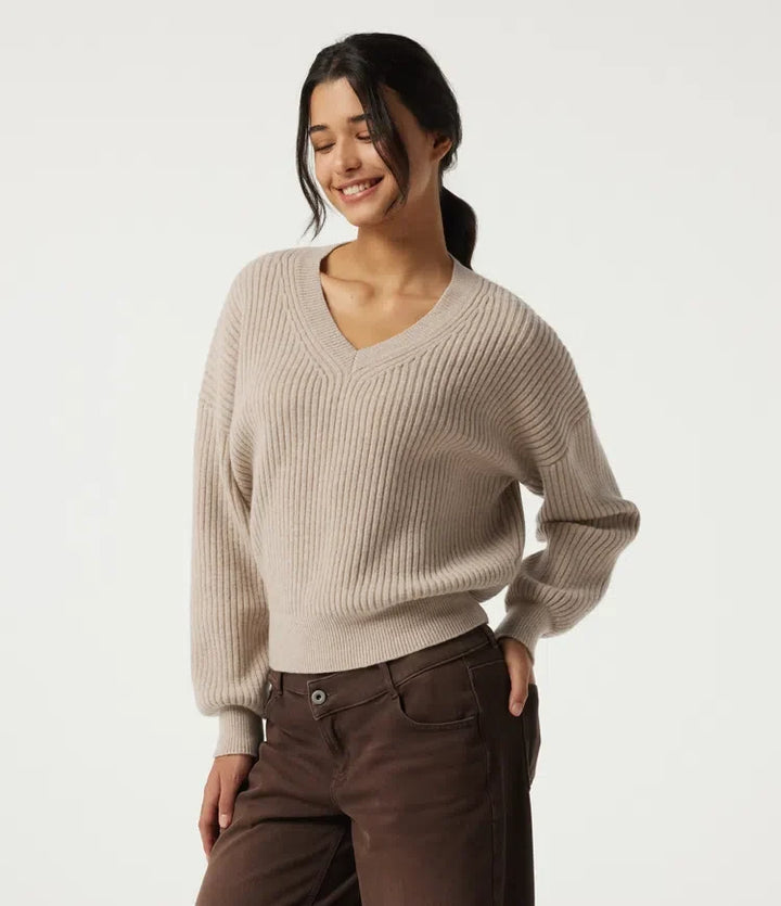 V Neck Dropped Shoulder Long Sleeve Casual Sweater