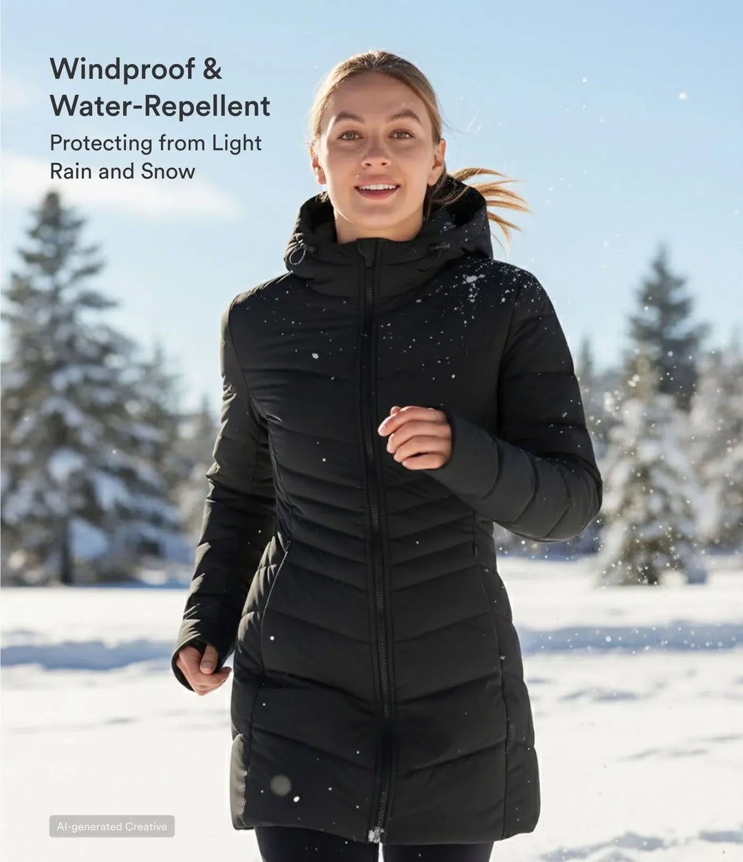 PuffFlex Hooded Longline Stretchy Casual Padded Jacket with Pockets