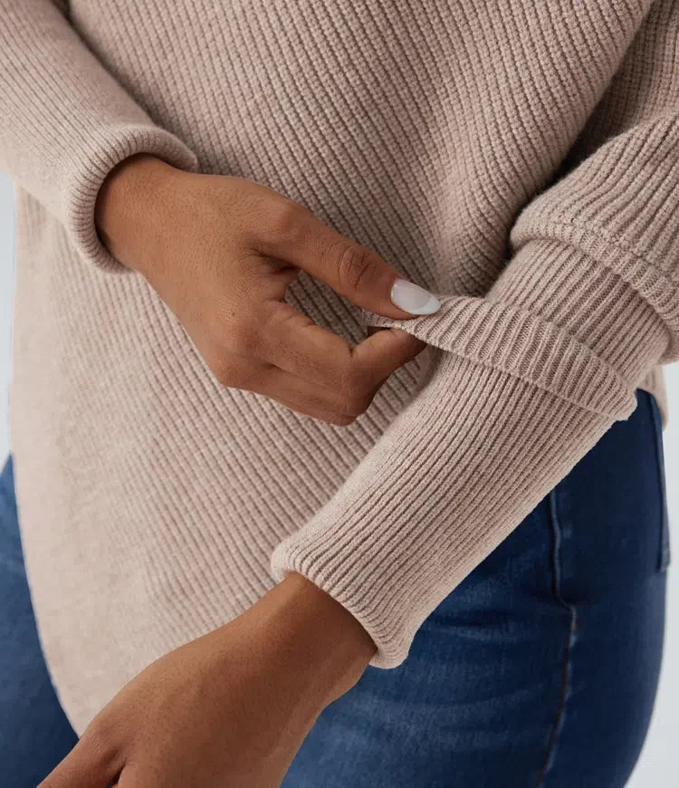 Turtleneck Batwing Sleeve Asymmetric Hem Casual Sweater