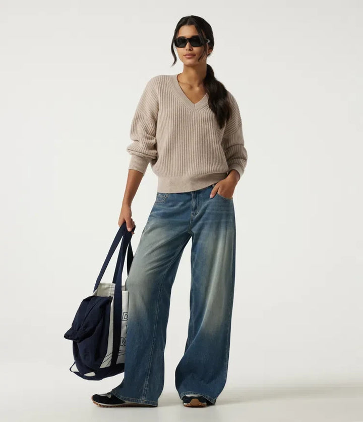 V Neck Dropped Shoulder Long Sleeve Casual Sweater