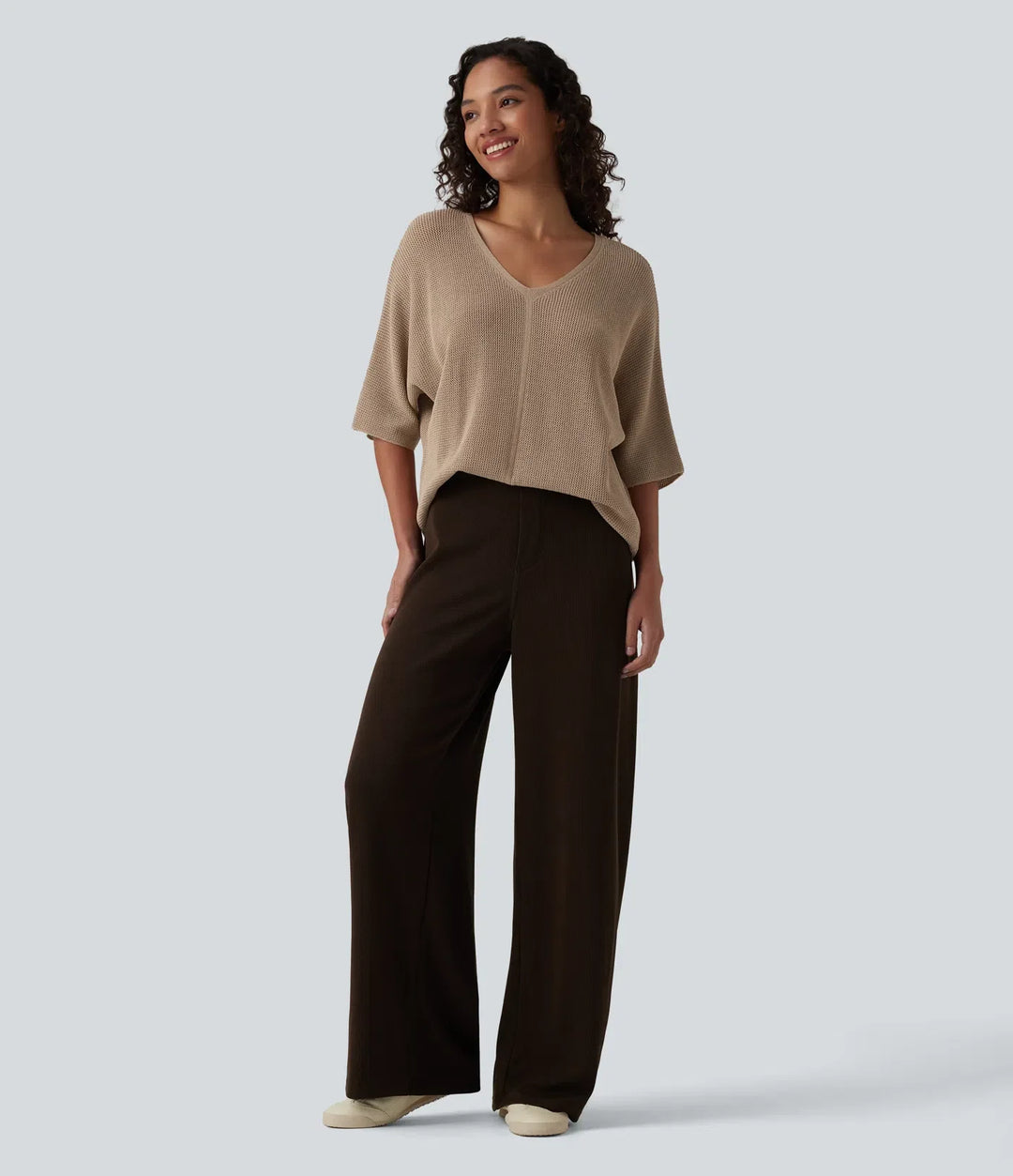 V Neck Half Sleeve Casual Sweater