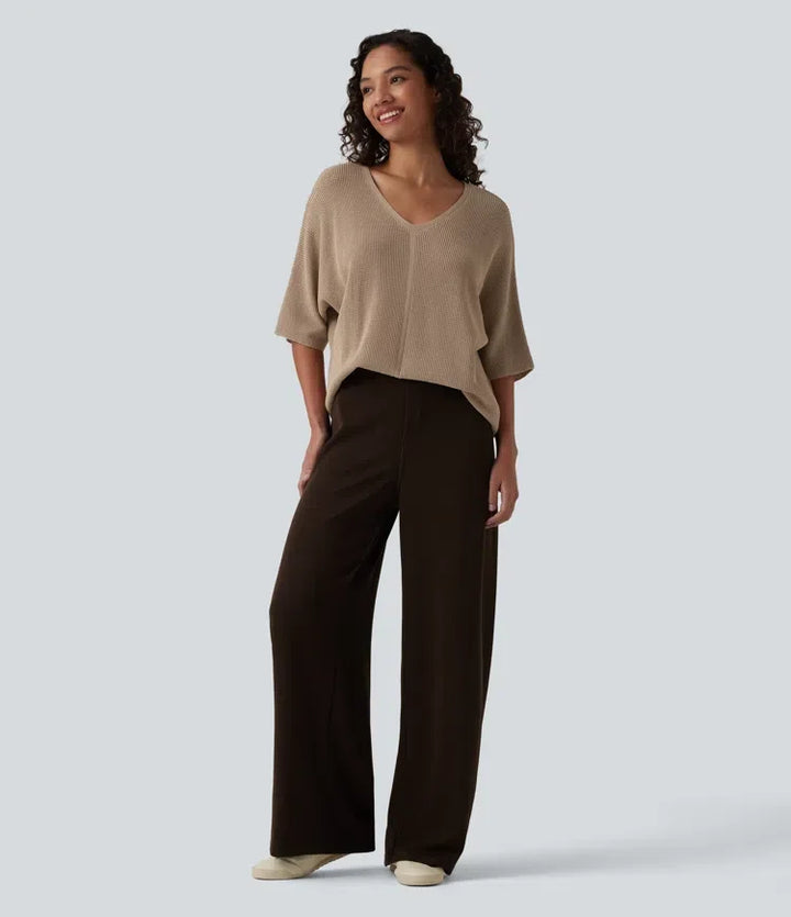 V Neck Half Sleeve Casual Sweater