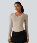 V Neck Long Sleeve Curved Hem Work Wool-Blend Sweater