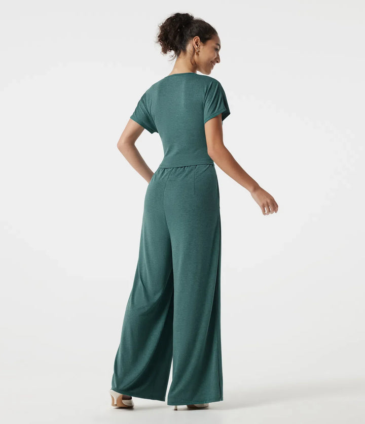 V Neck Batwing Sleeve Ruched Casual Jumpsuit with Pockets-Easy Peezy Edition