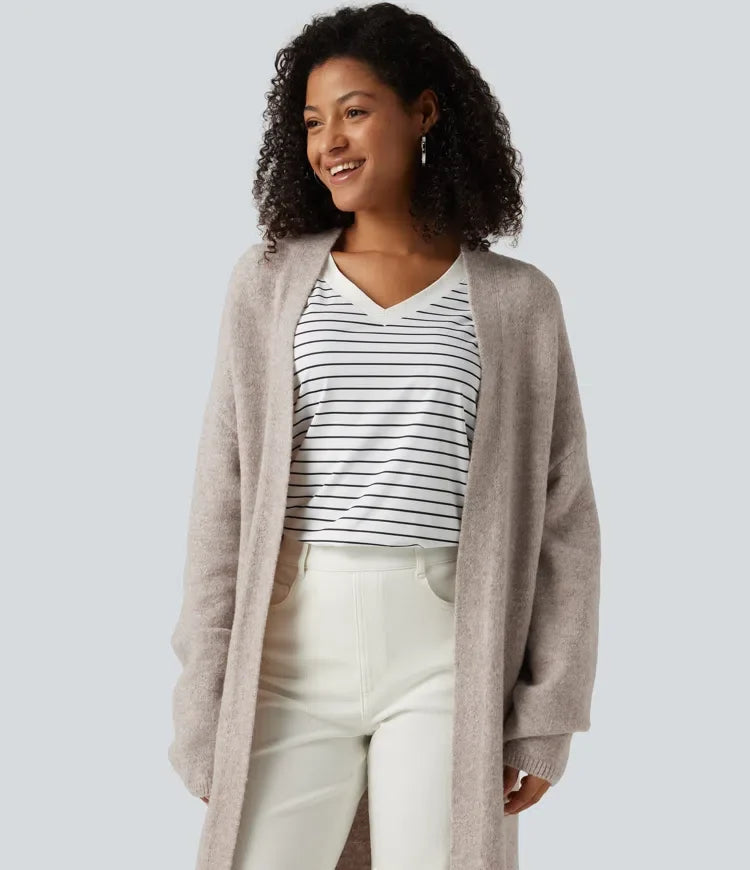 Open Front Dropped Long Sleeve Longline Casual Cardigan