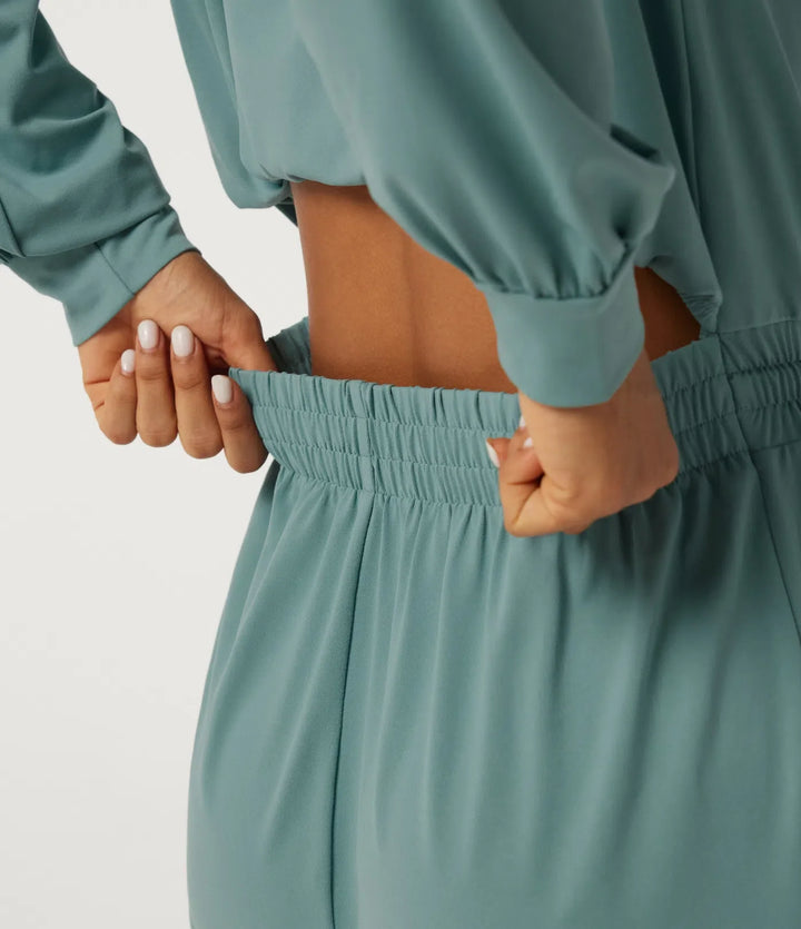 One Shoulder Long Sleeve Drawstring Casual Jumpsuit with Pockets - Easy Peezy Edition