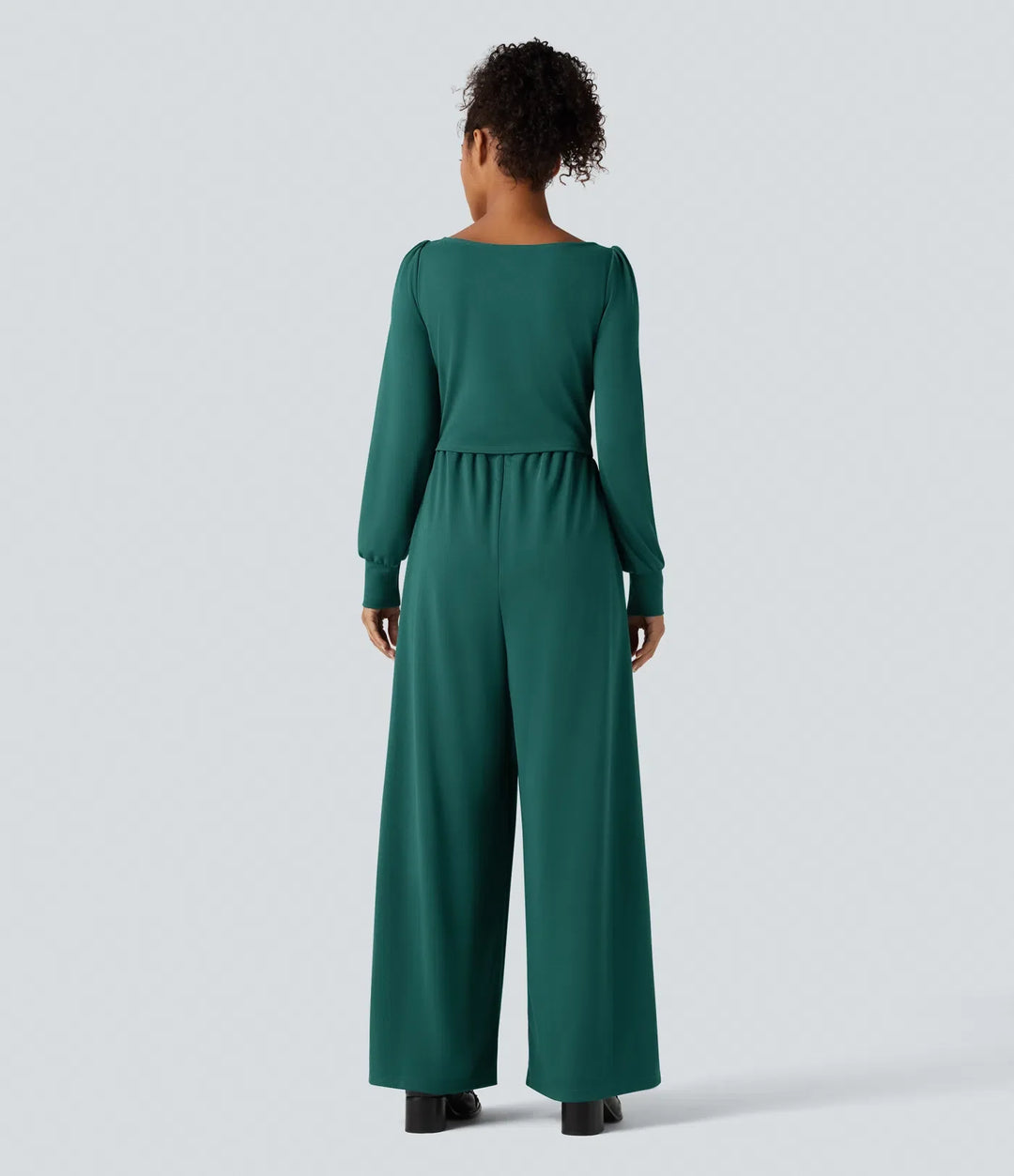 Square Neck Long Sleeve Work Jumpsuit with Pockets-Easy Peezy Edition