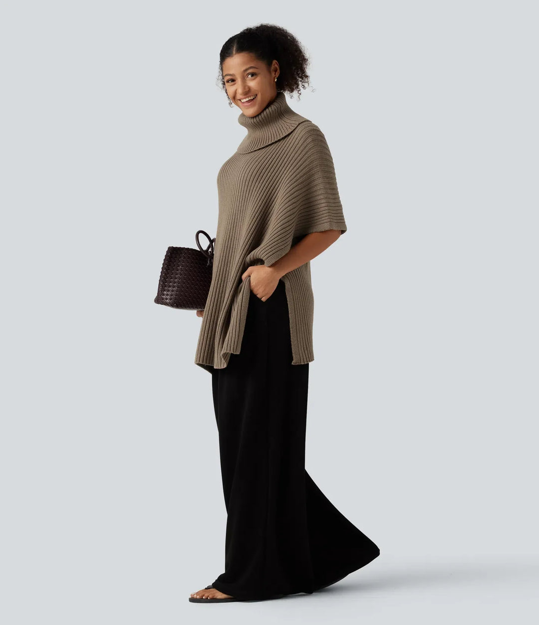 High Neck Batwing Half Sleeve Casual Sweater