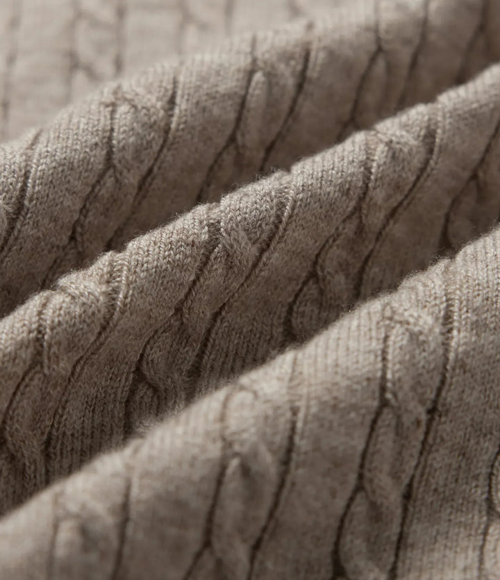 Henley Neck Cable Stitch Long Sleeve Work Sweater