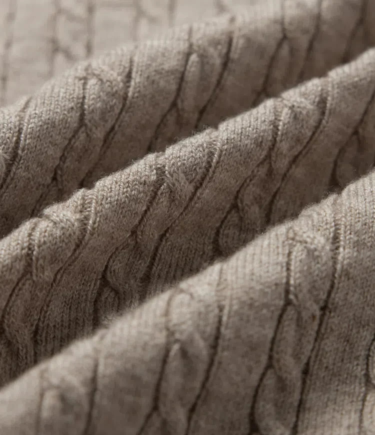 Henley Neck Cable Stitch Long Sleeve Work Sweater