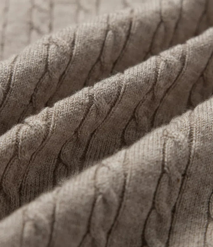 Henley Neck Cable Stitch Long Sleeve Work Sweater