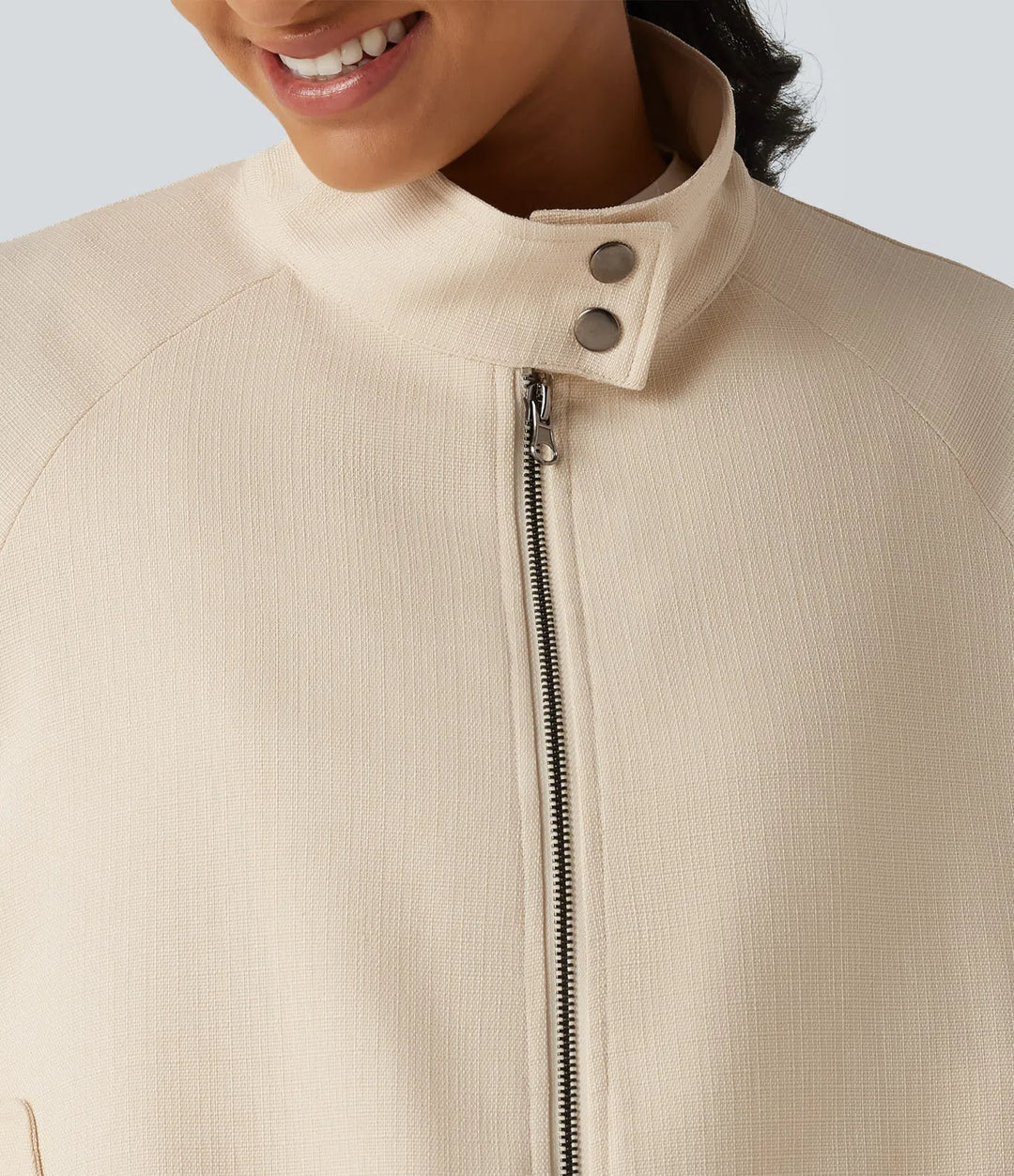 Mock Neck Long Sleeve Casual Jacket with Pockets