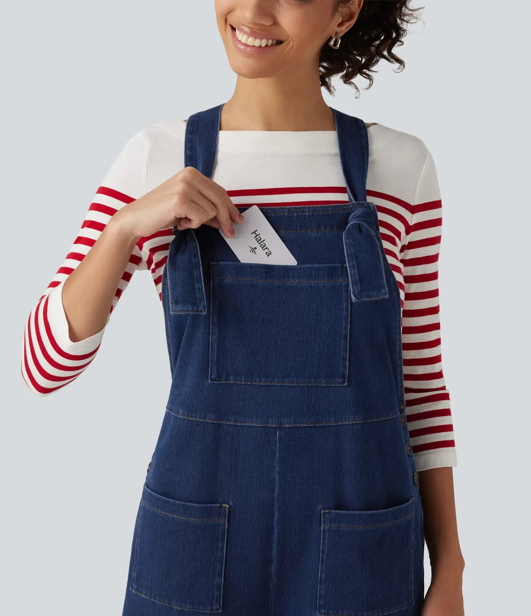 Halara Flex Denim Square Neck Sleeveless Tapered Casual Jumpsuit with Pockets