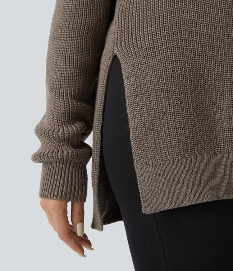 Funnel Neck Half Zip Long Sleeve Casual Sweater