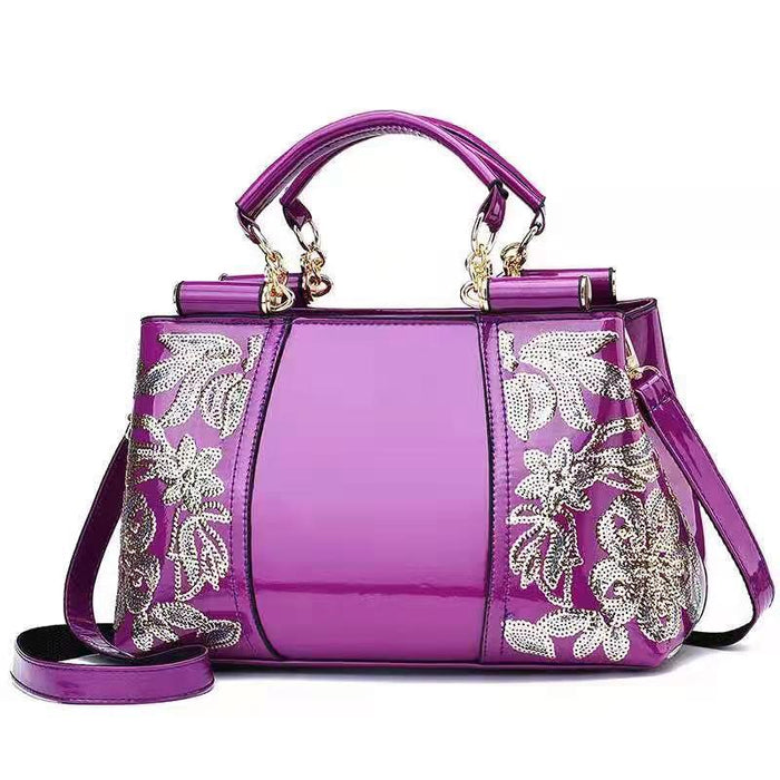 Avery | Sequin Embroidered Patent Handbag for Parties
