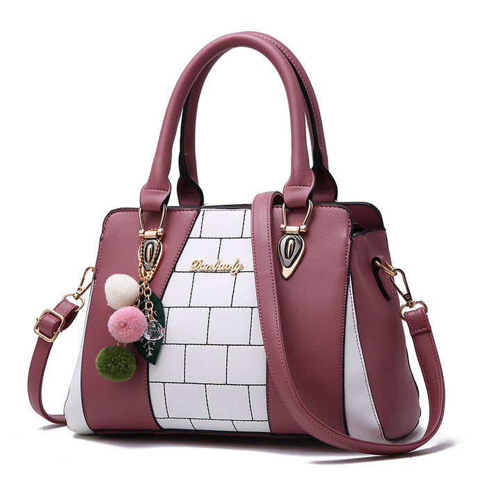 Avery | Two-Tone Everyday Handbag with Pompom and Shoulder Strap