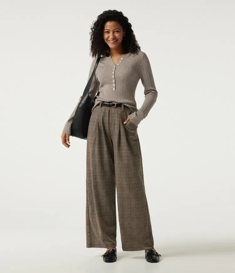 Henley Neck Cable Stitch Long Sleeve Work Sweater