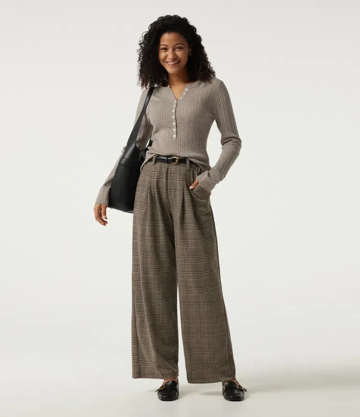 Henley Neck Cable Stitch Long Sleeve Work Sweater