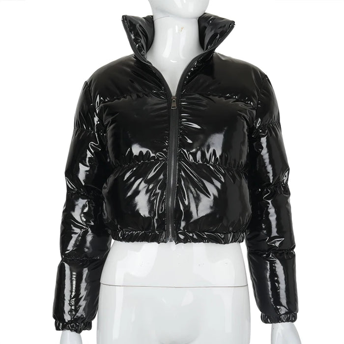 Madison | Glossy Faux Leather Cropped Puffer Jacket