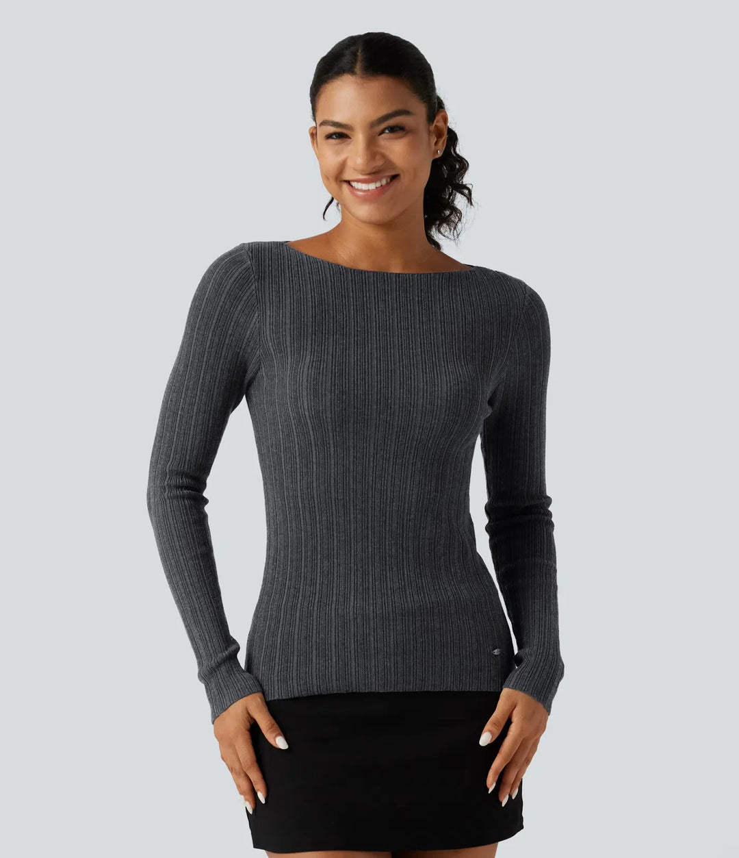 Boat Neck Long Sleeve Casual Sweater
