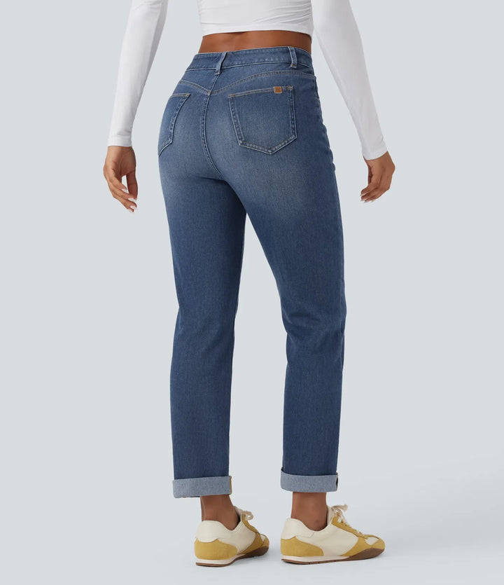 Halara Flex High Waisted Rolled Hem Casual Slim Jeans with Pockets