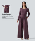 Round Neck Long Sleeve Wide Leg Casual Jumpsuit with Pockets-Easy Peezy Edition