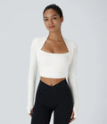 SoftlyZero Plush Long Sleeve Thumb Hole 2-in-1 Cropped Yoga Sports Top