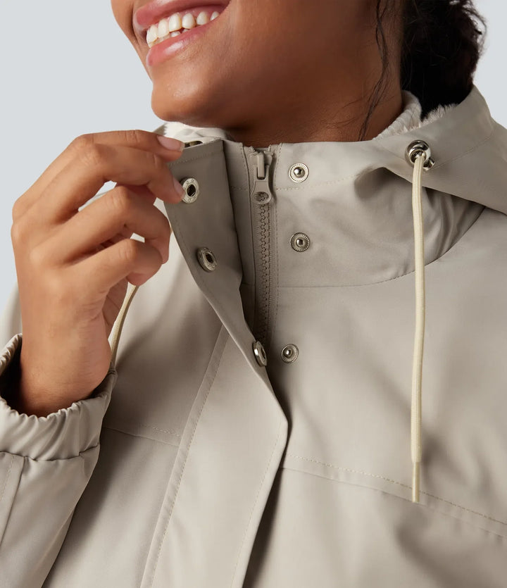 Hooded Long Sleeve Drawstring Longline Fleece Casual Parka Coat with Pockets