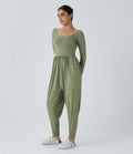 Scoop Neck Pocket Casual Harem Jumpsuit