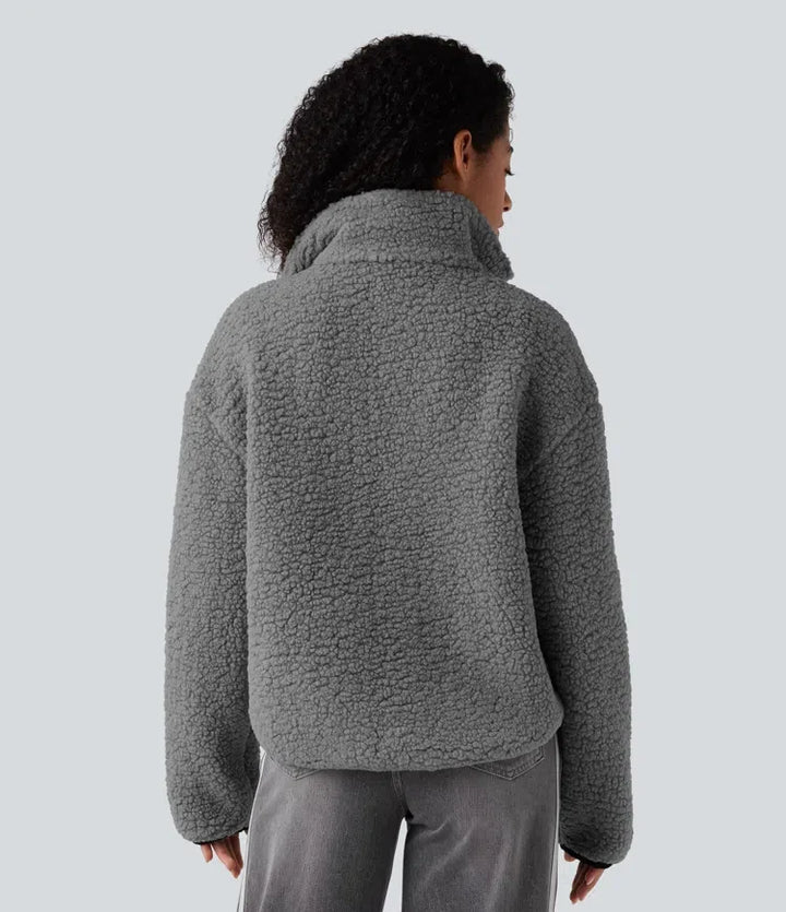 Turtleneck Long Sleeve Casual Sherpa Jacket with Pockets