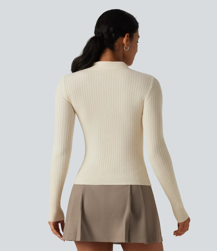 V Neck Long Sleeve Tie Front Slim Work Sweater