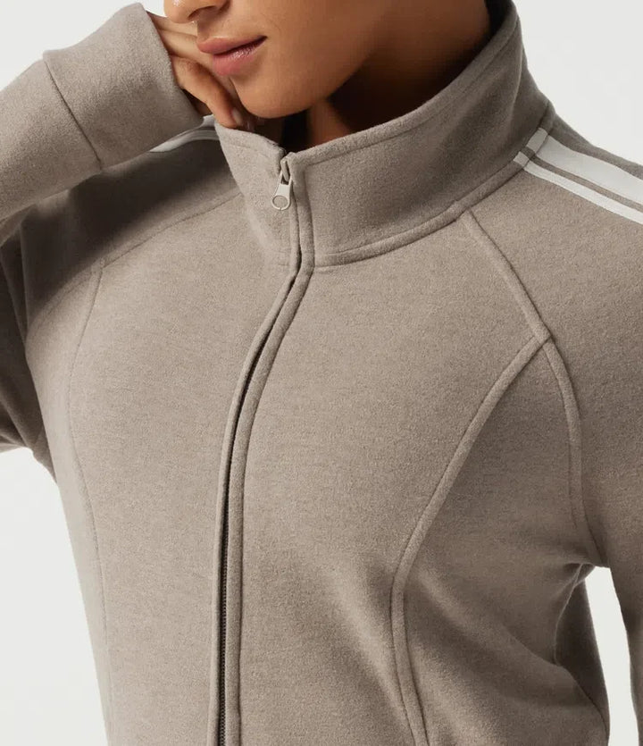 Stand Collar Raglan Long Sleeve Stripe Running Jacket with Pockets