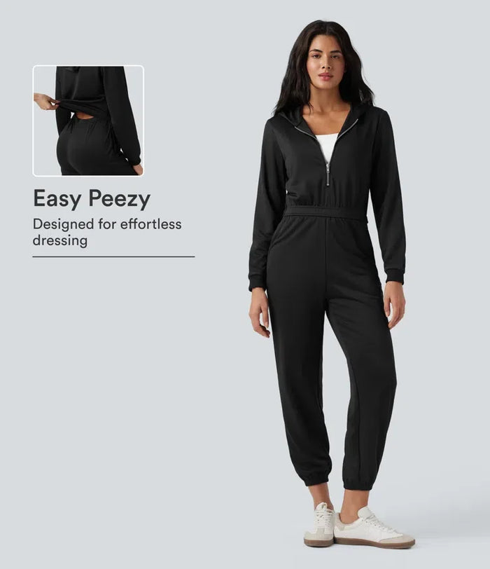 Hooded Long Sleeve Casual Jogger Jumpsuit with Pockets-Easy Peezy Edition