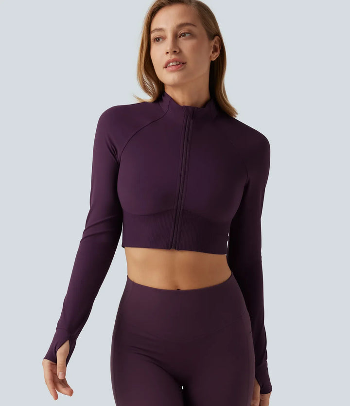 Halara UltraSculpt Mock Neck Raglan Long Sleeve Thumb Hole Cropped Yoga Jacket