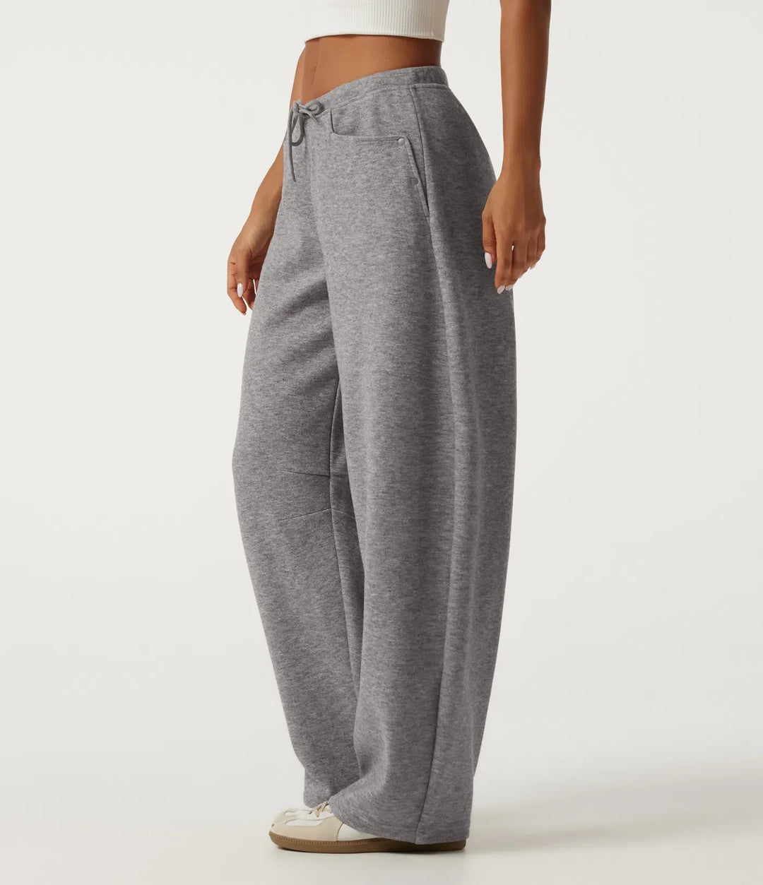 Mid Rise Drawstring Barrel Leg Casual Sweatpants with Pockets