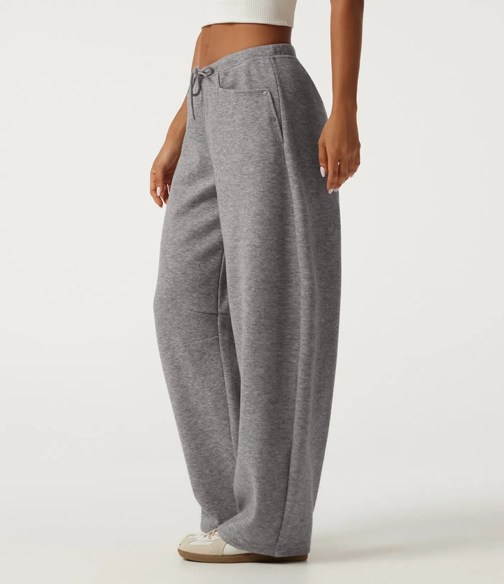 Mid Rise Drawstring Barrel Leg Casual Sweatpants with Pockets