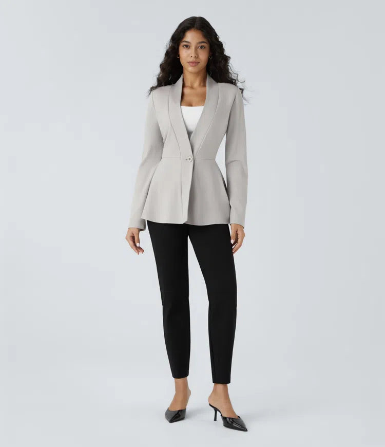 V Neck Single Front Work Peplum Jacket