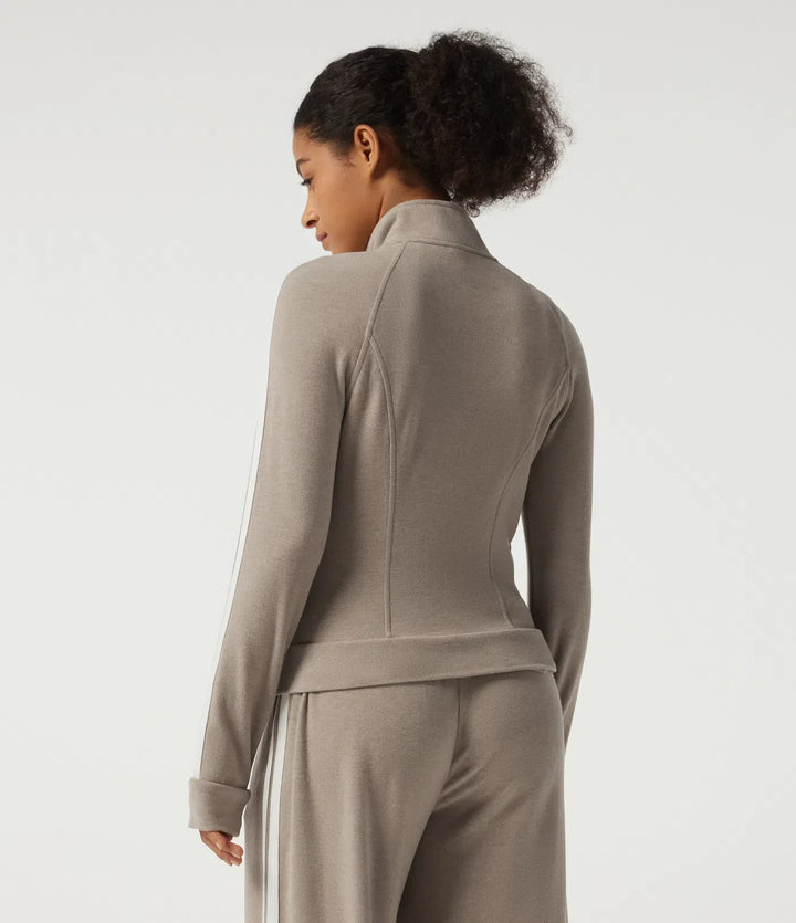 Stand Collar Raglan Long Sleeve Stripe Running Jacket with Pockets