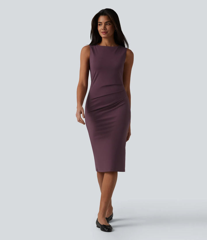 Boat Neck Sleeveless Pencil Midi Work Dress
