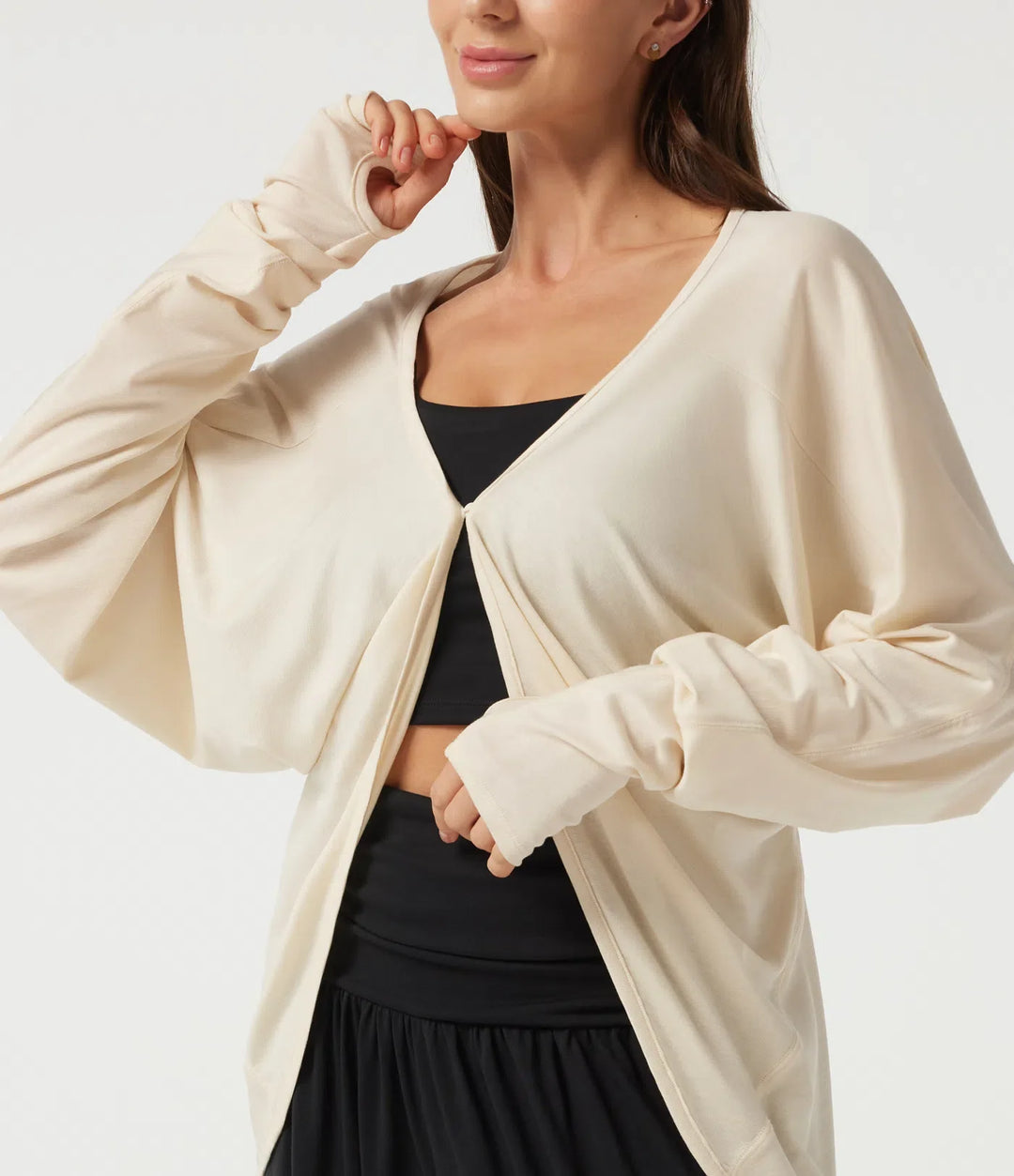 Batwing Long Sleeve Casual Cardigan with Thumbholes