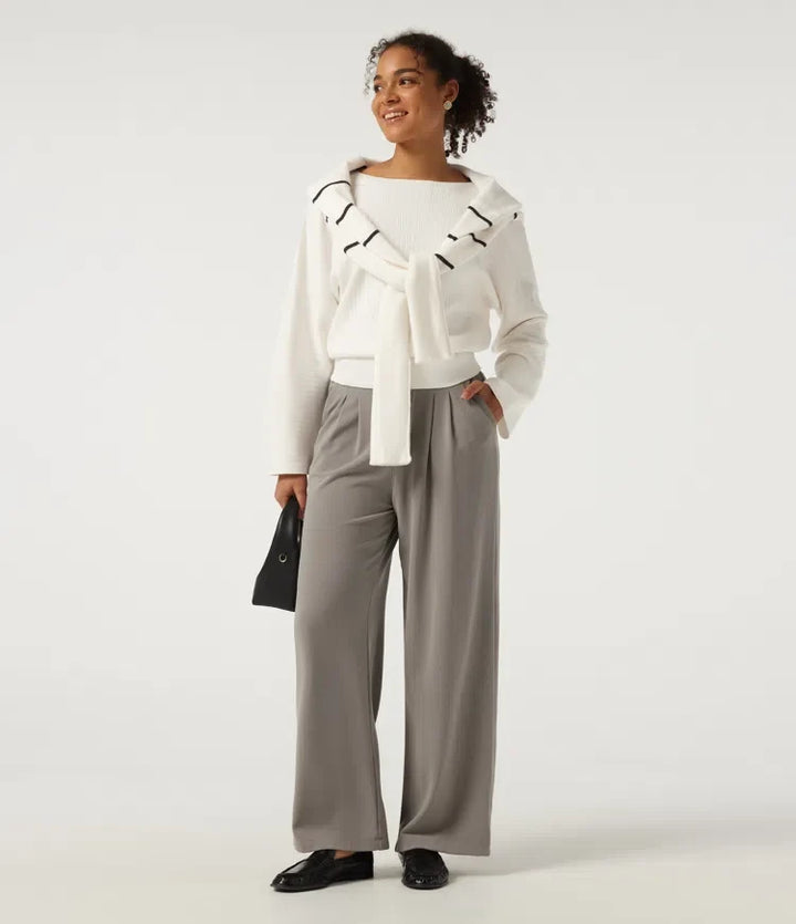Boat Neck Long Sleeve Work Sweater