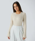 Round Neck Long Sleeve Frill Casual Sweater