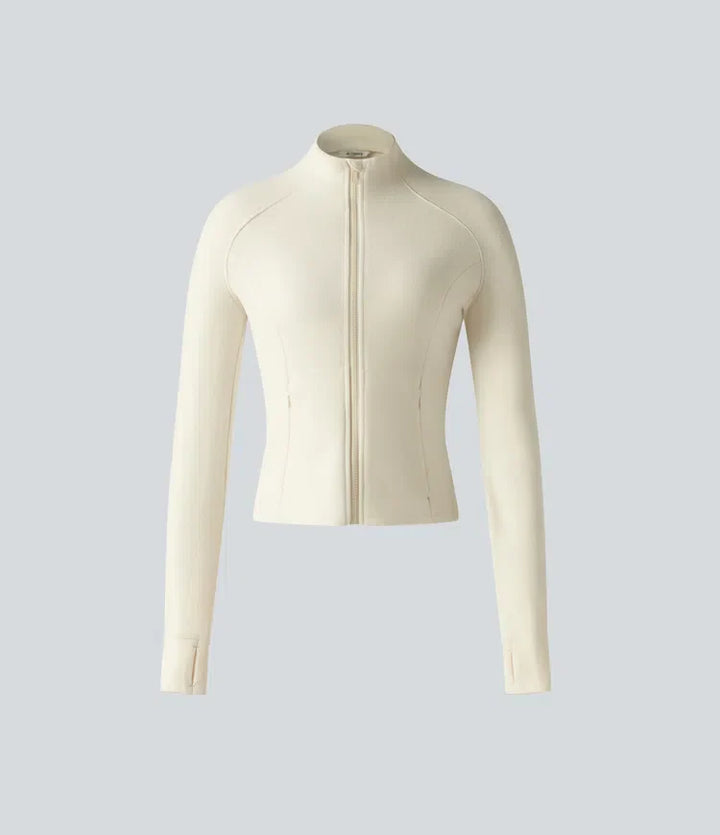 Stand Collar Long Sleeve Workout Jacket with Pockets