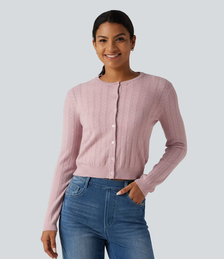 Round Neck Long Sleeve Work Cardigan