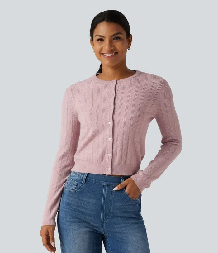Round Neck Long Sleeve Work Cardigan