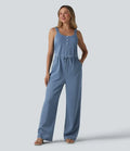 Halara Flex Drawstring Straight Leg Denim Casual Jumpsuit with Pockets