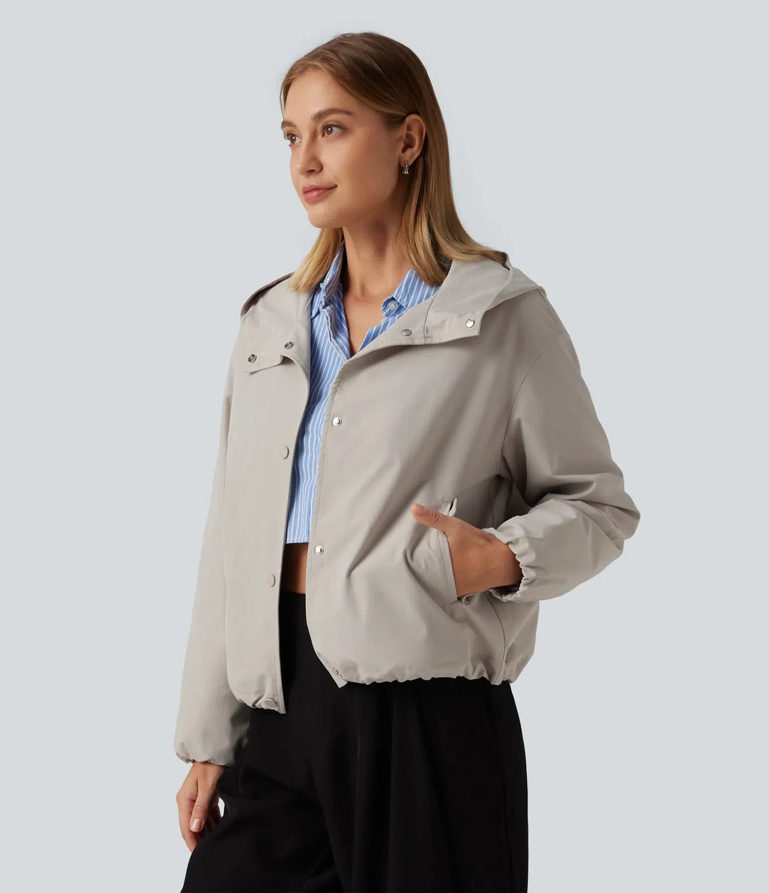 Hooded Long Sleeve Casual Jacket with Pockets